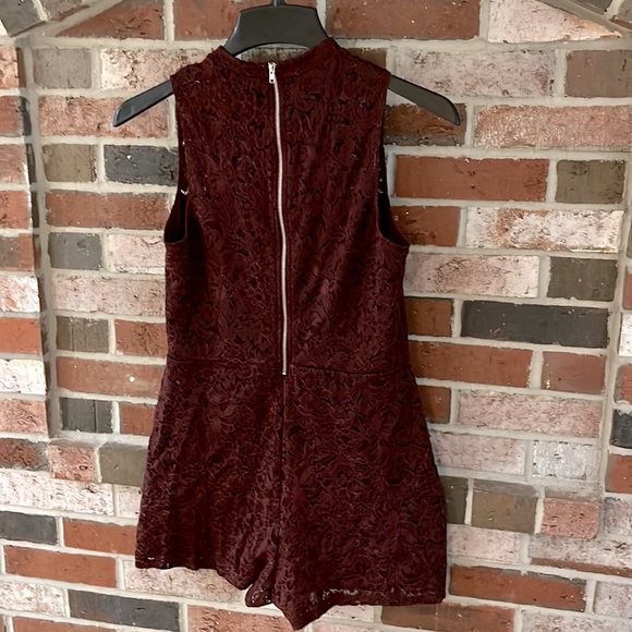 GARAGE Lace Burgundy Zipper Back Romper - Picture 11 of 13